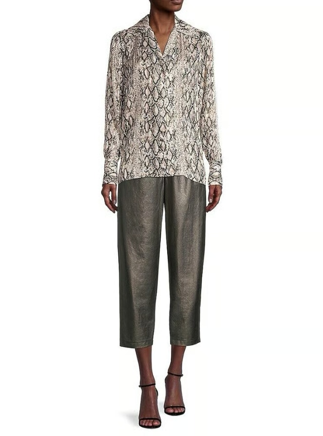 Brochu Walker Layra Snake Printed Blouse Metallic Python Size Large
